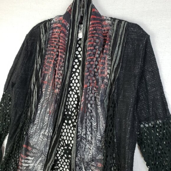 Vintage Aria A Cardigan Tunic Art-to-wear Funky Mixed Media Crochet Boho size L - Picture 3 of 11